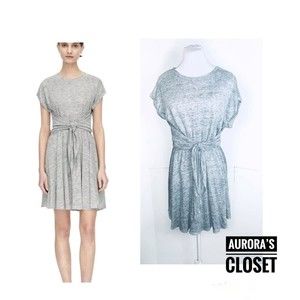 Rebecca Taylor M Gray Jersey Dress Wrap Short Sleeve Linen $256